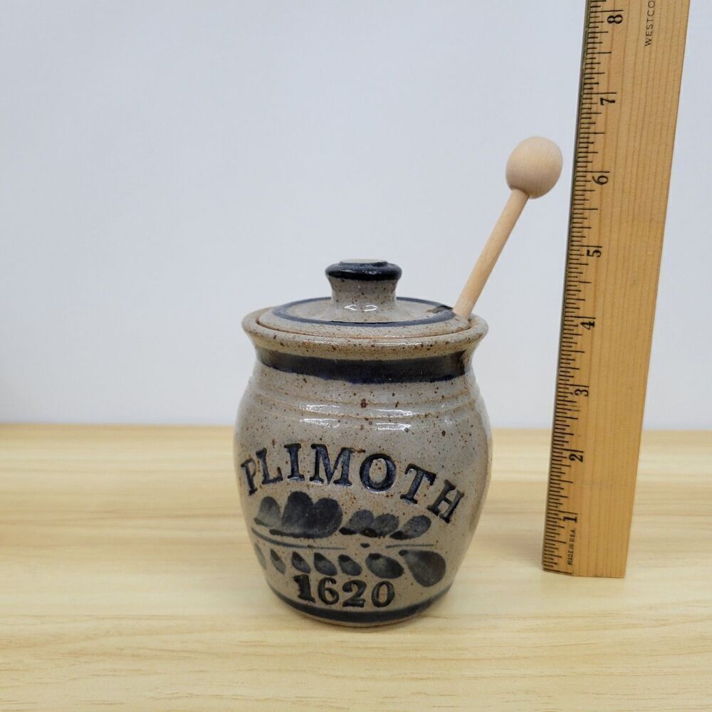 Plimoth 1620 Stoneware Honey Pot with Lid and Dipper – Historic Reproduction - Picture 12 of 12